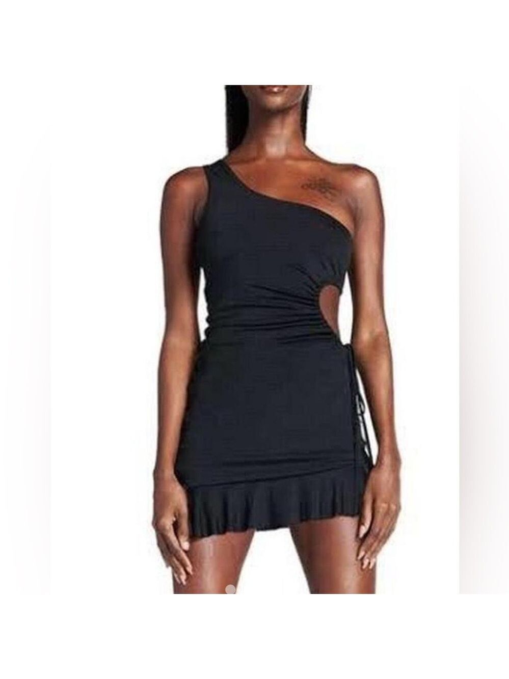 I.Am.Gia Cyrene One Shoulder Side Cut Out Mini Dress SZ S Black